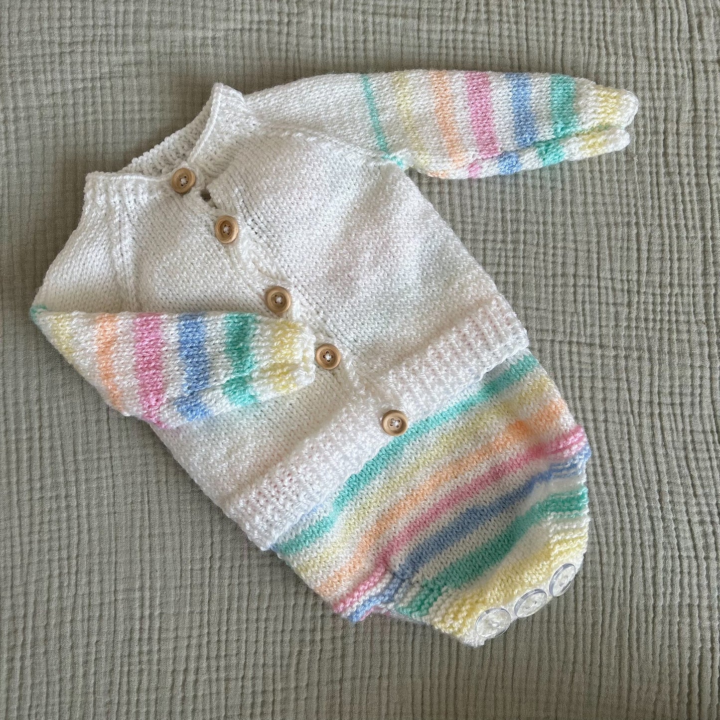 0-3 Month Handknitted Romper and Matching Cardi